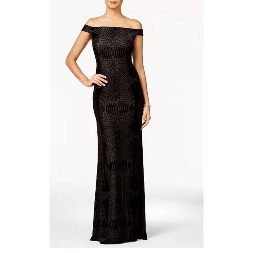 Adrianna Papell Womens Sz 10 Velvet Burnout Off The Shoulder Formal Gown Dress